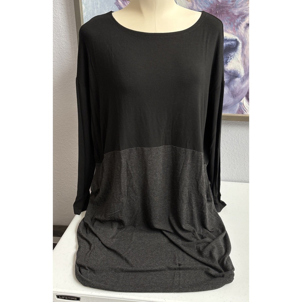 Elieen Fisher Women's XS Oversized 3/4 Sleeve Colorblock Black Gray Dress